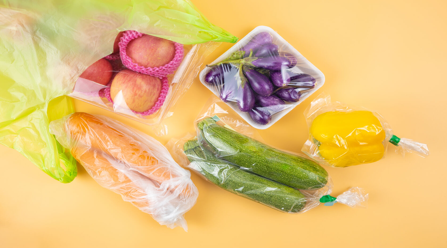 fruits, légumes, plastiques