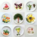 mosaïques d'assiettes dans lesquels les végétaux peignent des tableaux