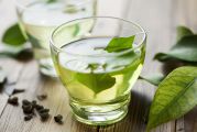 tasse de thé vert, feuilles fraîches et feuilles séchées