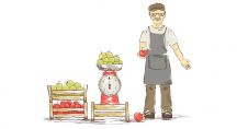Illustration d'un maraîcher vendant ses pommes
