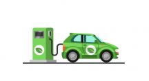 dessin d'une voiture à une station essence verte