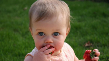 bébé qui mange une fraise