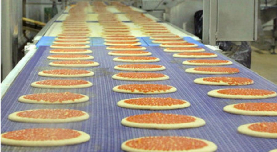 Fabrication en usine de pizzas industrielles