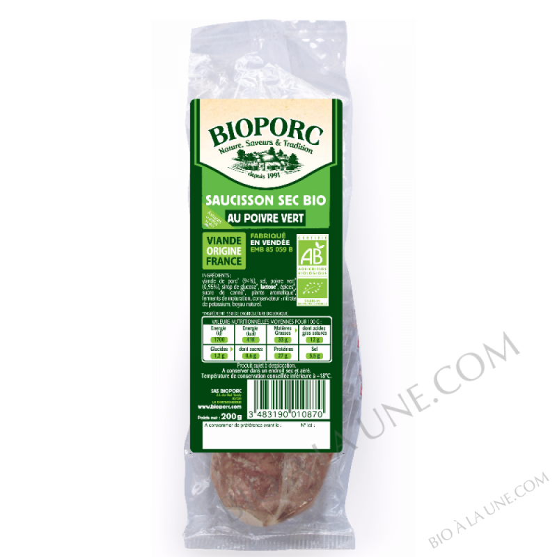 SAUCISSON SEC AU POIVRE VERT 200G - 0,2KG SAUCISSON SEC AU POIVRE VERT 200G - 0,2KG