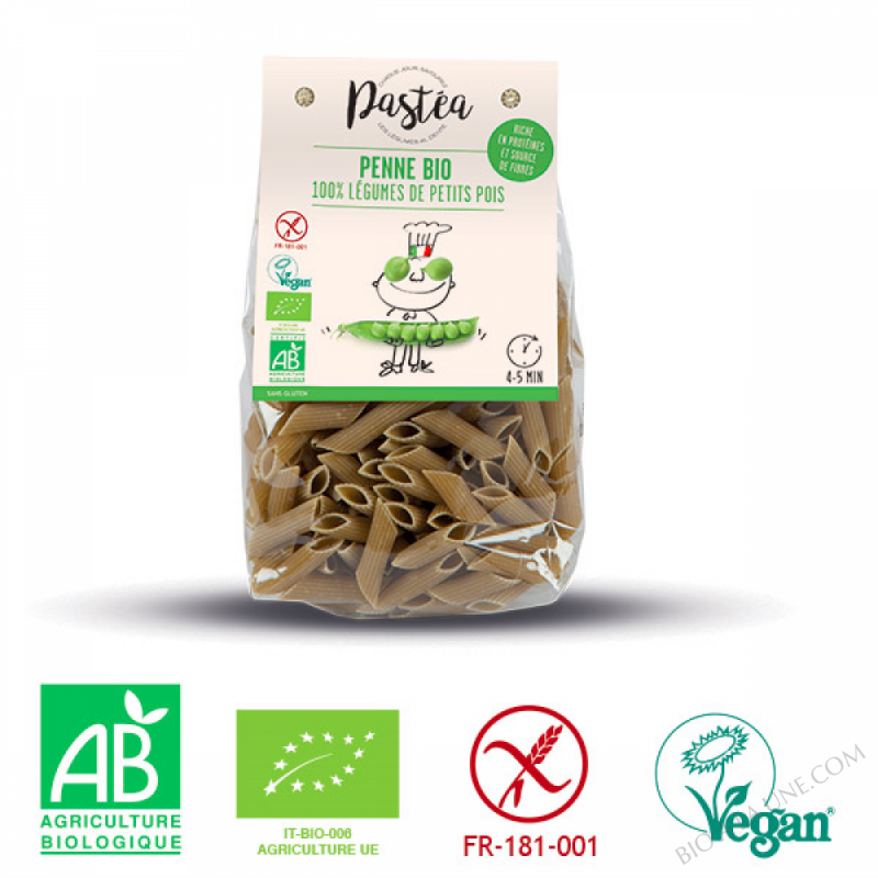 PASTEA - PENNE BIO 100% POIDS VERT PASTEA - PENNE BIO 100% POIDS VERT
