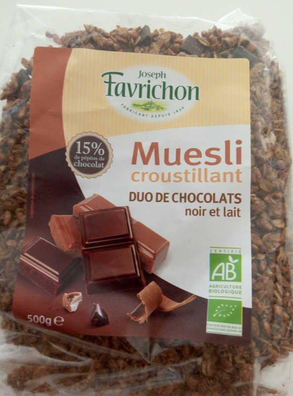 MUESLI CROUSTILLANT DUO DE CHOCOLATS 500 g FAVRICHON Bio à la une