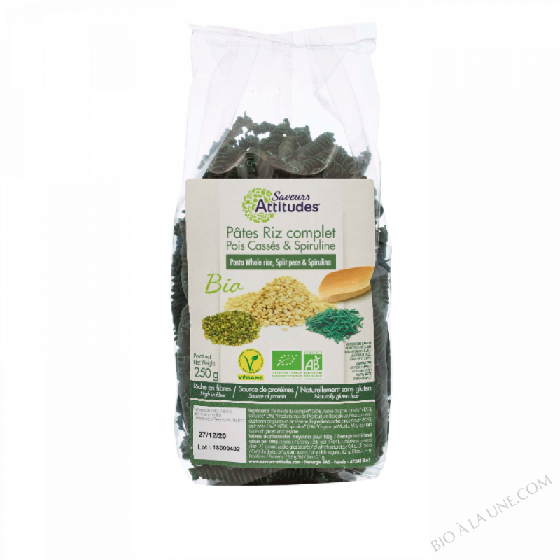 Torsades Riz complet Pois cassés Spiruline bio 250g Torsades Riz complet Pois cassés Spiruline bio 250g