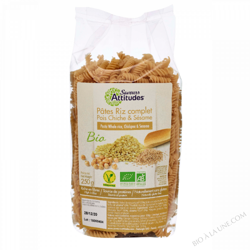 Torsades Riz complet Pois chiche Sésame bio 250g Torsades Riz complet Pois chiche Sésame bio 250g