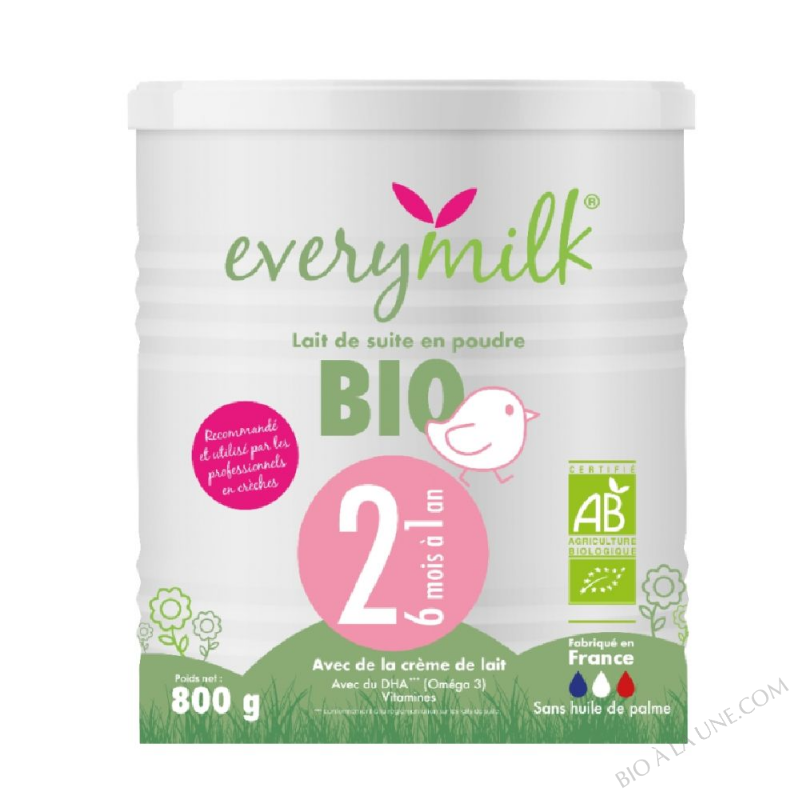 Lait infantile Bio everymilk 2 de 6 mois à 1 an - 1 boîte de 800g