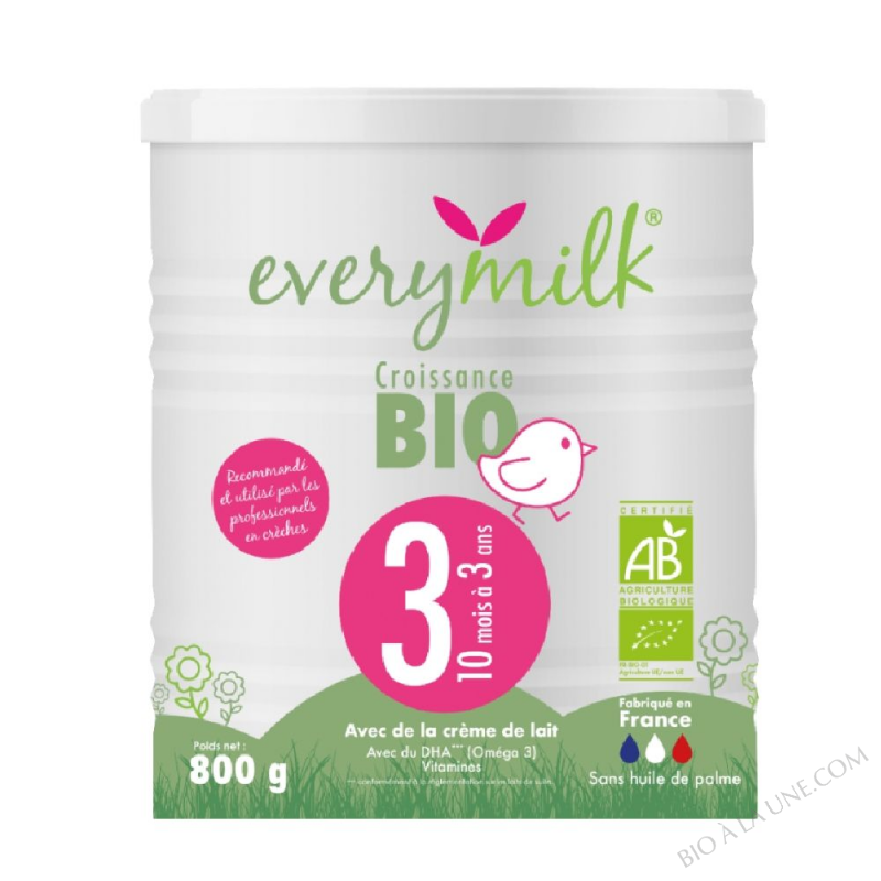 Lait infantile Bio everymilk 3 croissance de 10 mois à 3 ans - 1 boîte de 800g