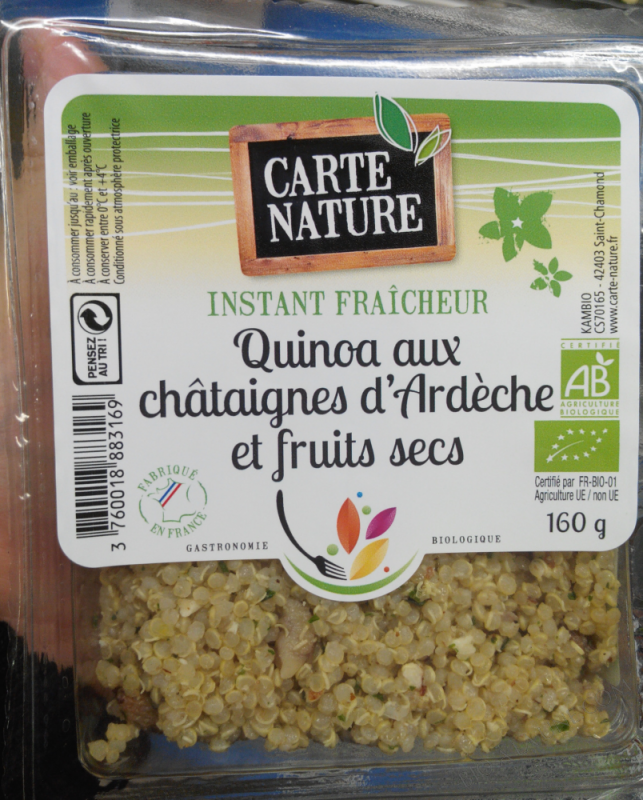 QUINOA AUX CHÂTAIGNES D’ARDÈCHE ET FRUITS SECS - 160GR QUINOA AUX CHÂTAIGNES D’ARDÈCHE ET FRUITS SECS - 160GR