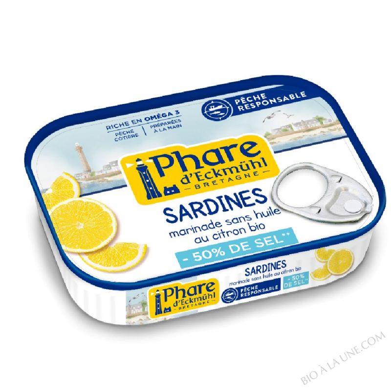 Sardines marinade sans huile citron teneur réduite en sel - 115g