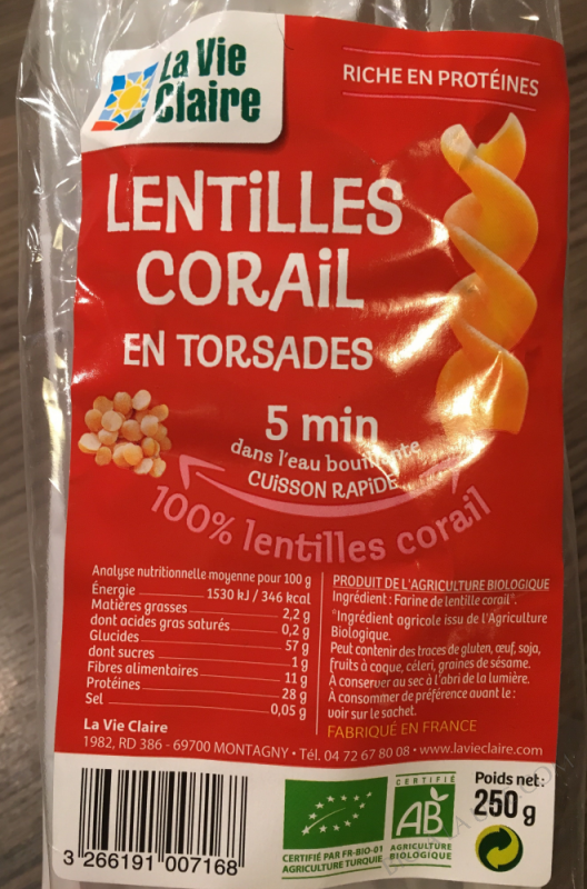 Lentilles corail en torsades bio - 250g