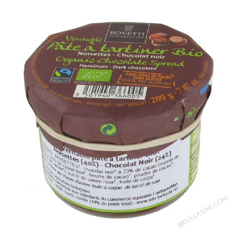 Pâte à tartiner bio Noisettes Chocolat Noir 200g Bovetti Pâte à tartiner bio Noisettes Chocolat Noir 200g Bovetti