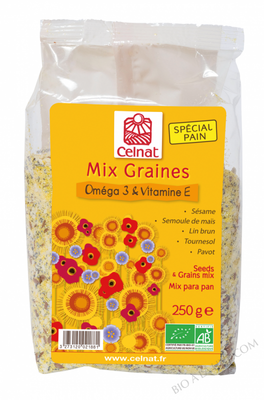 CELNAT MIX GRAINES Oméga 3 & Vitamine E BIO - 250g CELNAT MIX GRAINES Oméga 3 & Vitamine E BIO - 250g