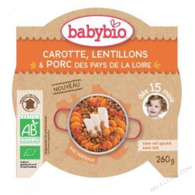 BABYBIO Assiette Carotte Porc Lentilles