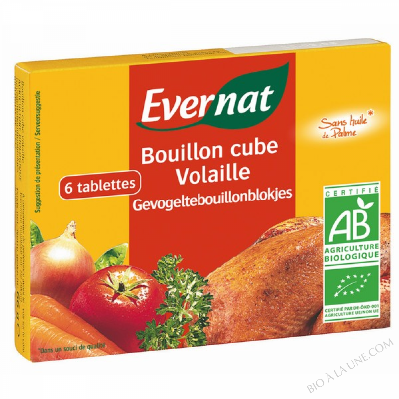 BOUILLON CUBE VOLAILLE (6 TABLETTES) 6X10GR EVERNAT Bio à la une