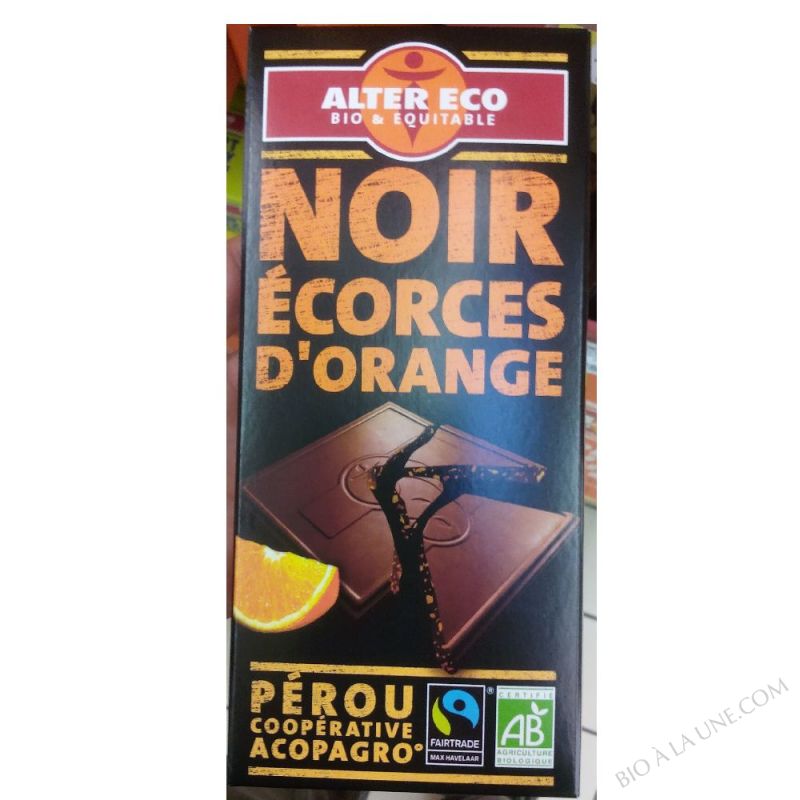 Chocolat bio noir écorces d\'orange