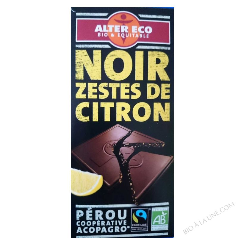 Chocolat bio noir zestes citrons