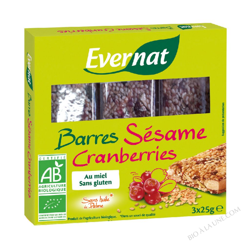 Barres sesame cranberries 3x25g