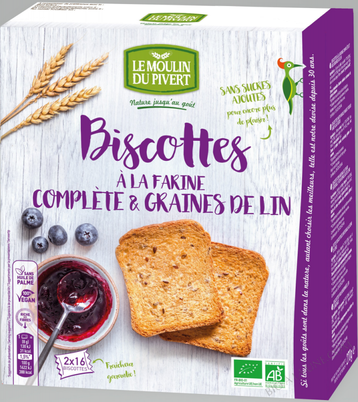 BISCOTTES A LA FARINE COMPLETE ET GRAINES DE LIN BISCOTTES A LA FARINE COMPLETE ET GRAINES DE LIN