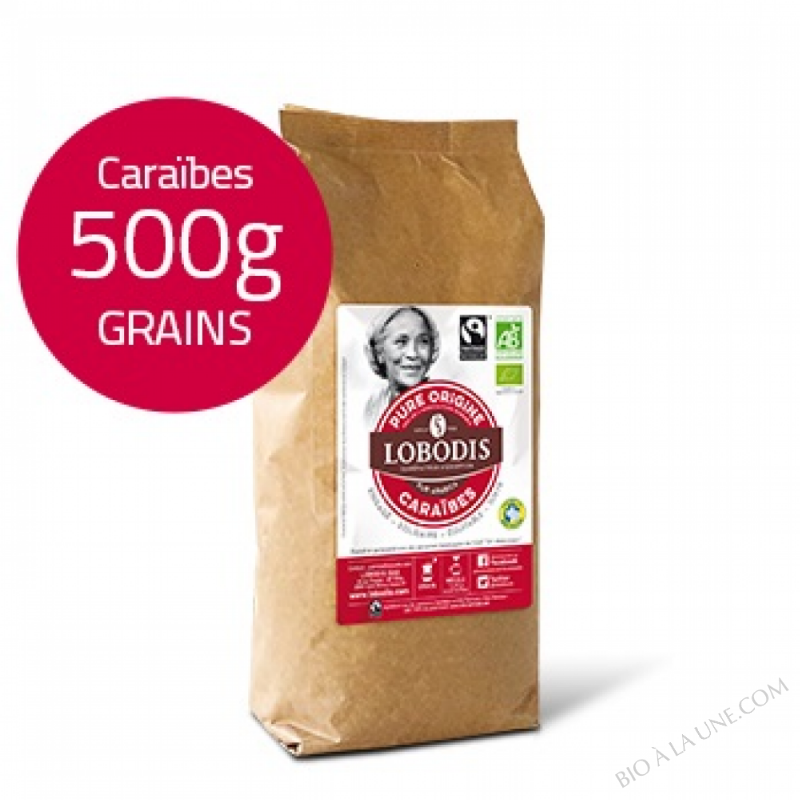 Café Grains CARAIBES Arabica BIO Pure Origine - lobodis - 500g