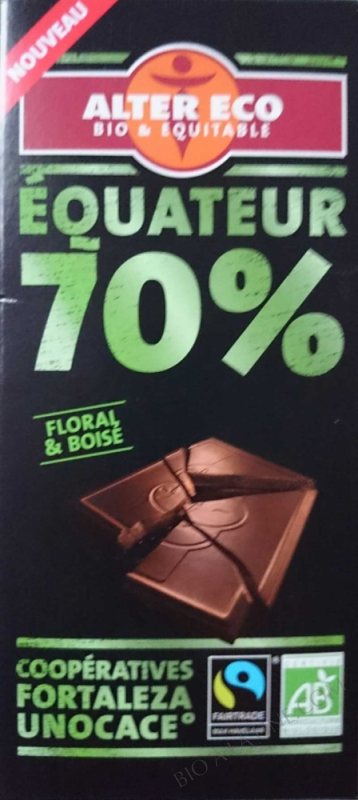 Chocolat Equateur 70 % - Alter Eco - Bio et Equitable