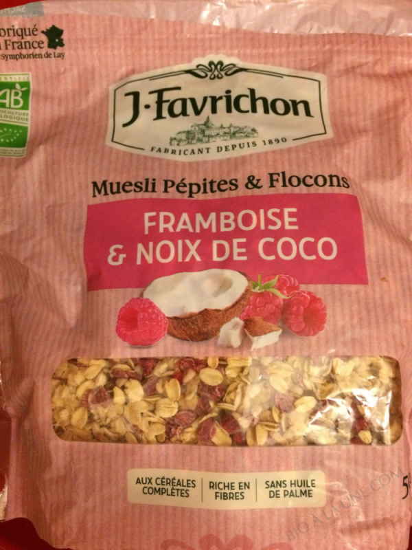 J.Favrichon Muesli pépites et flocons Framboise Noix de coco Sachet refermable