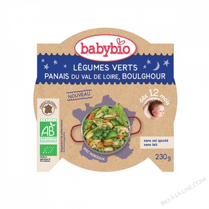 BABYBIO Assiette Bonne Nuit Légumes verts Panais Boulghour