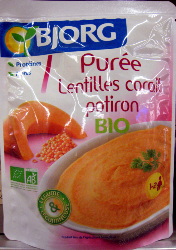 Purée Lentilles corail potiron Bio - 250 g - Bjorg- 250 g (1-2 personnes)