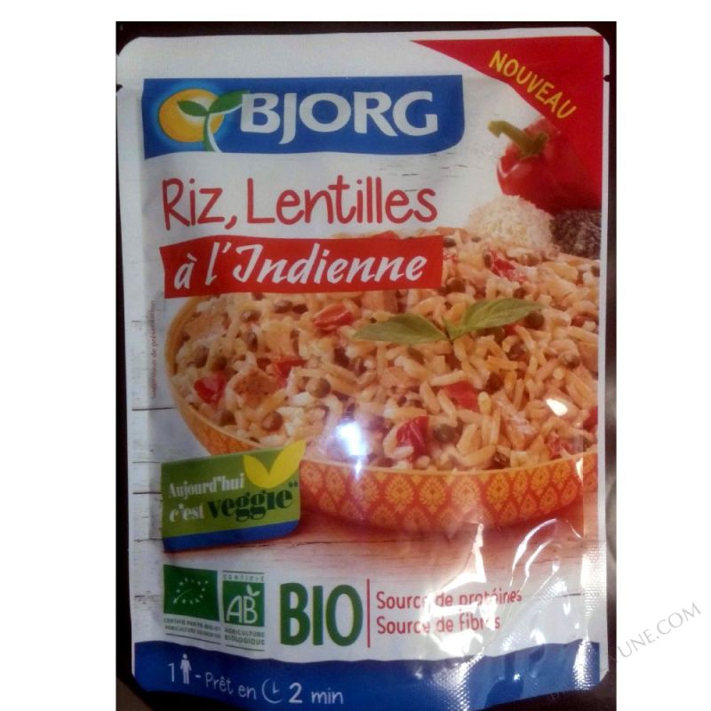 Plat cuisiné riz, lentilles à l\'indienne bio