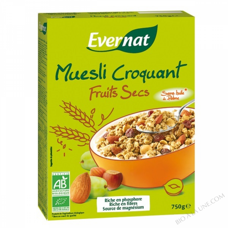 Muesli croquants Fruits Secs 750g EVERNAT Bio à la une