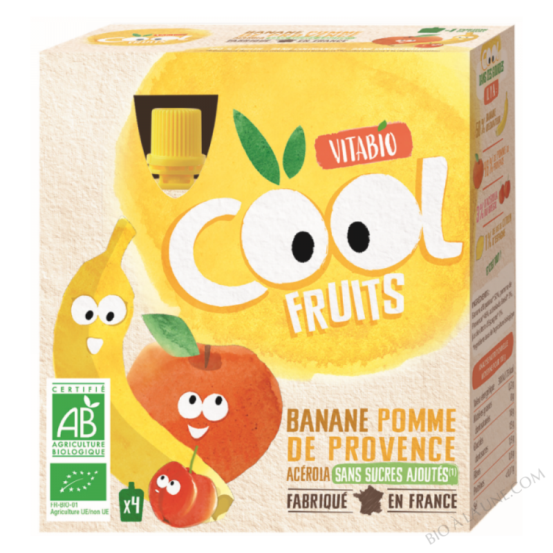 Compote Cool Fruits Pomme Banane 4x90g VITABIO Bio à la une