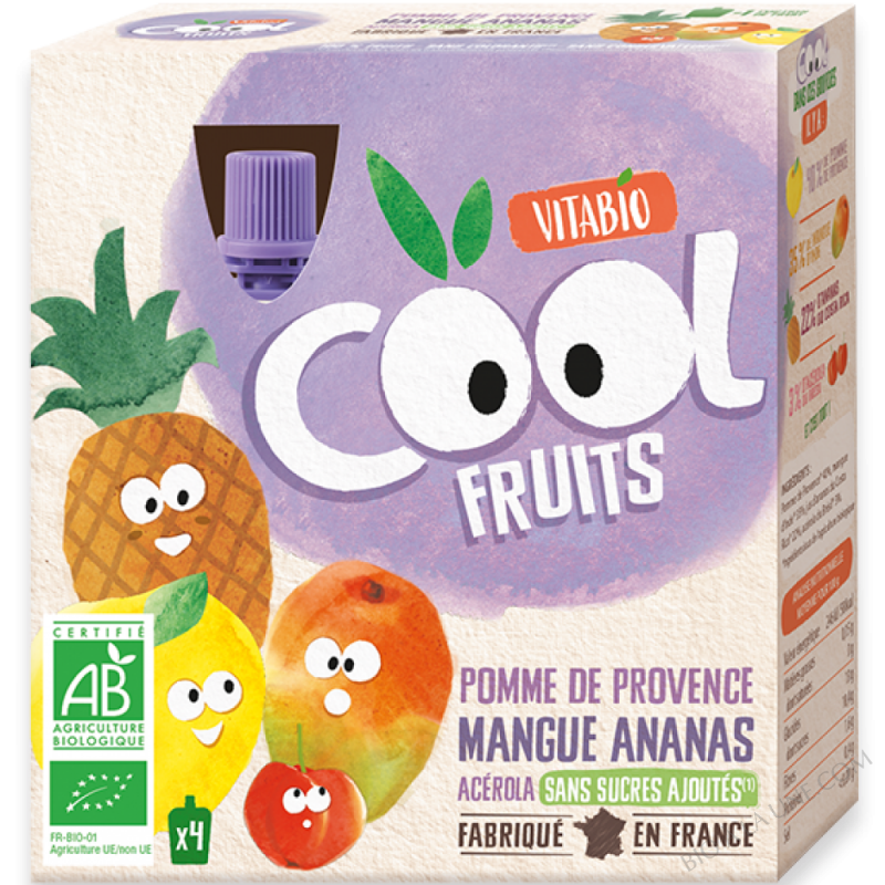 Compote Cool Fruits Pomme Mangue Ananas 4x90g VITABIO Bio à la une