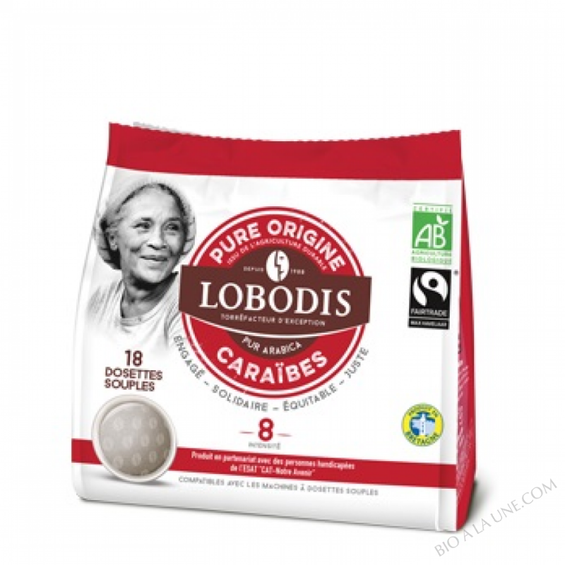 Dosettes souples CARAIBES Arabica BIO Pure Origine - Lobodis - 18 dosettes 