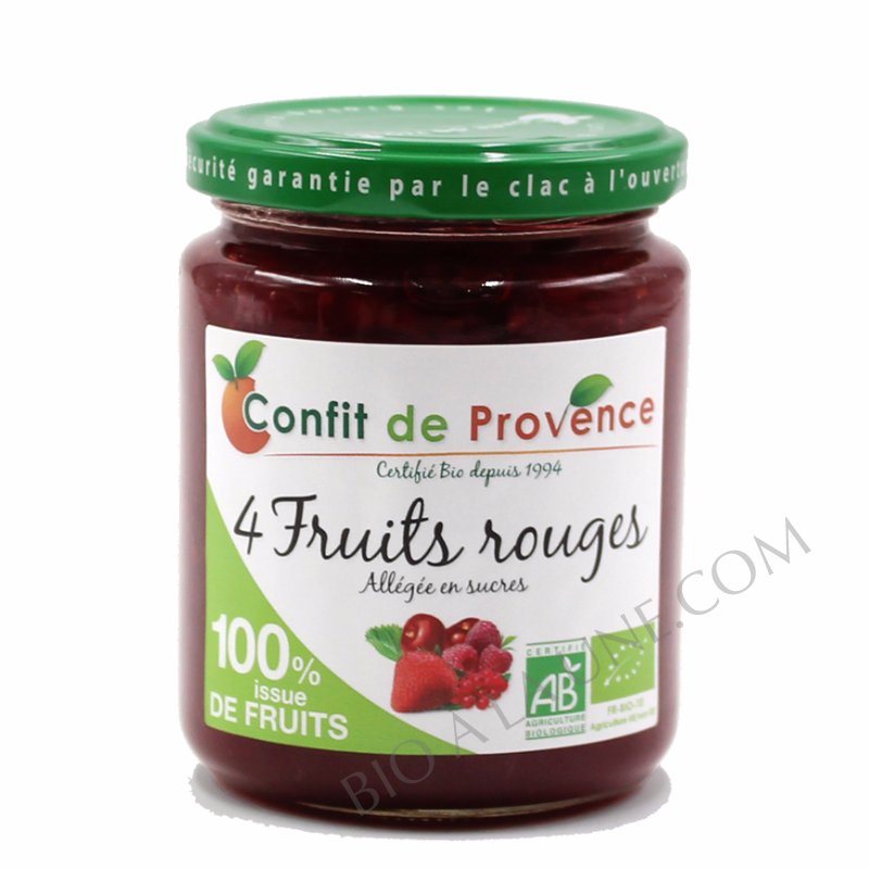 Confiture BIO allégée en sucres  100 % fruits - 4 FRUITS ROUGES