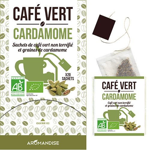 CAFE VERT CARDAMOME EN SACHETS AROMANDISE