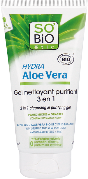 Nettoyant purifiant 3 en 1, peaux mixtes à grasses, Hydra Aloe Vera bio