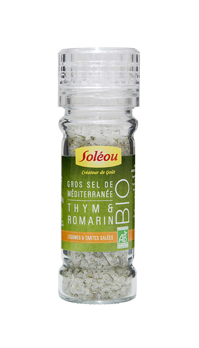Gros sel aromatisé BIO en moulin Thym et romarin - 80g