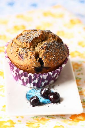 Muffins aux myrtilles, pavot bleu & Milkervé Amande Jean Hervé
