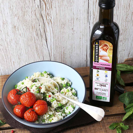 Risotto petits pois et tomates rôties