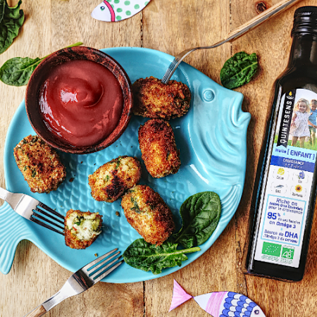 Mini-bâtonnets de poisson aux pousses d’épinards